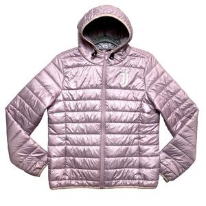 Juventus Puffer Jacket Womens L Pink Full Zip Hooded Lightweight